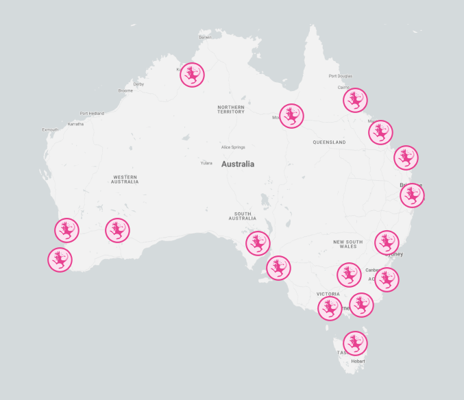 Map of Australian KangaTraining locations